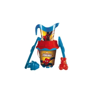 Cubo de playa Spiderman 18 cm con regadera, pala.. rastrillo...